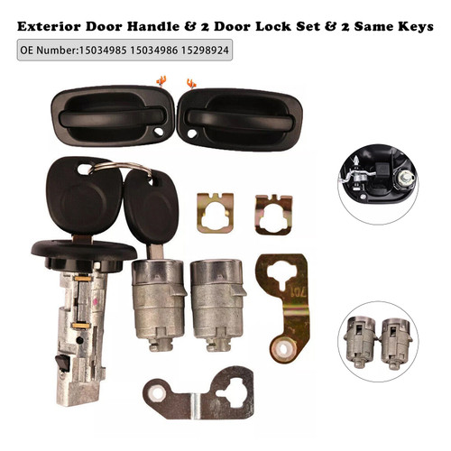 2003-2006 Chevy Avalanche Silverado Suburban Tahoe Exterior Door Handle & 2 Door Lock Set & 2 SAME KEYS