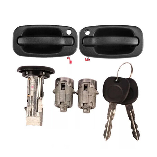 2003-2006 Chevy Avalanche Silverado Suburban Tahoe Exterior Door Handle & 2 Door Lock Set & 2 SAME KEYS