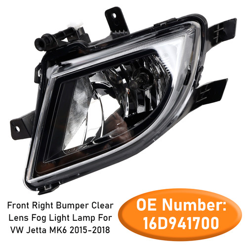 2015-2018 VW Jetta MK6 Front Right Bumper Clear Lens Fog Light Lamp 16D941700 Generic