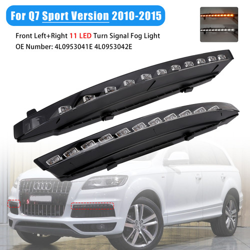 2010-2015 Audi Q7 Sport Version Front Bumper 11 LED Turn Signal Fog Light 4L0953041E 4L0953042E White+Amber Generic