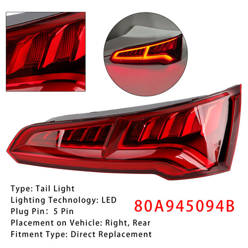 2017-2020 Audi Q5 MK2 PRE-FACELIFT LED 5 PIN Right Rear Tail Light Lamp LED 80A945094B Generic