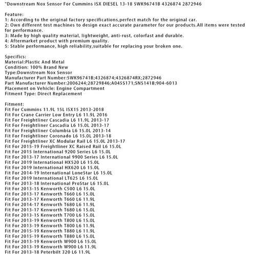 2013-2018 Cummins ISX DIESEL Downstream Nox Sensor 5WK96741B Generic