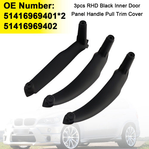 2007-2013 BMW E70 X5 SAV 3pcs RHD Inner Door Panel Handle Pull Trim Cover 51416969401+51416969402*2 Generic