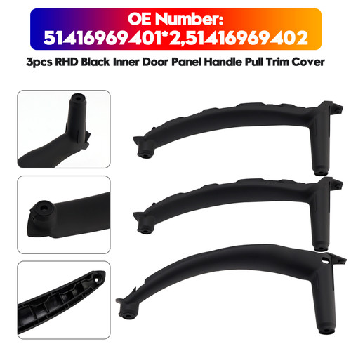 2008-2014 BMW E71/E72 X6 SAV 3pcs RHD Inner Door Panel Handle Pull Trim Cover 51416969401+51416969402*2 Generic