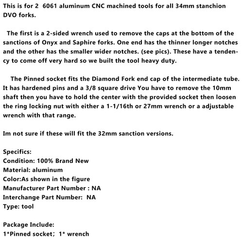 Lower Cap Removal Wrench. Tool for Rebuild of Saphire/Onyx/Diamond fork/DVO Fork