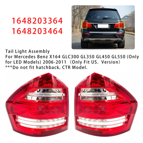2006-2011 Mercedes Benz X164 GLC300 GL350 GL450 GL550 Left+Right Rear Tail Light Assembly 1648203364 1648203464 Generic