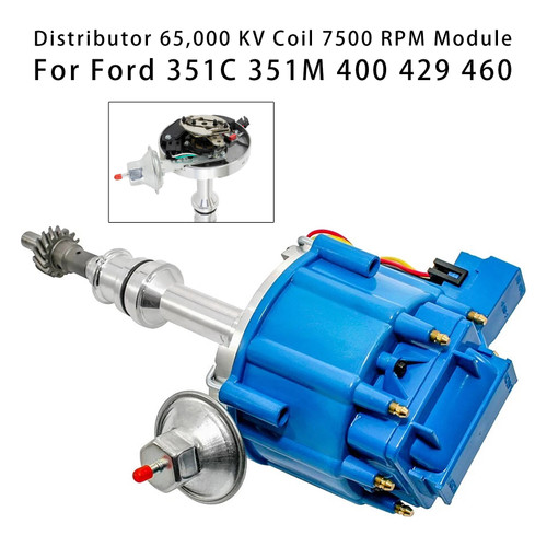 Distributor 65,000 KV Coil 7500 RPM Module For Ford 351C 351M 400 429 460