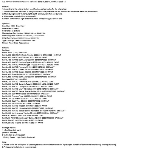 2006-2012 Mercedes-Benz GL class (X164) A/C Air Vent Grill Outlet Panel A1648301954 Generic