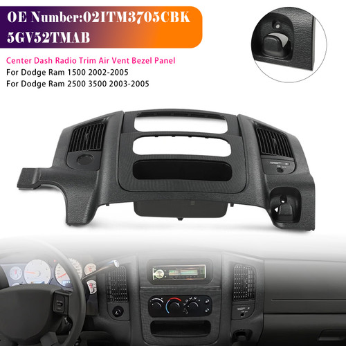 2002-2005 Dodge Ram 1500 2500 3500 Center Dash Radio Trim Air Vent Bezel Panel Black 02ITM3705CBK Generic