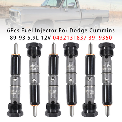 1989-1993 Dodge Cummins 5.9L 12v 6Pcs Fuel Injector 0432131837 3919350 Generic
