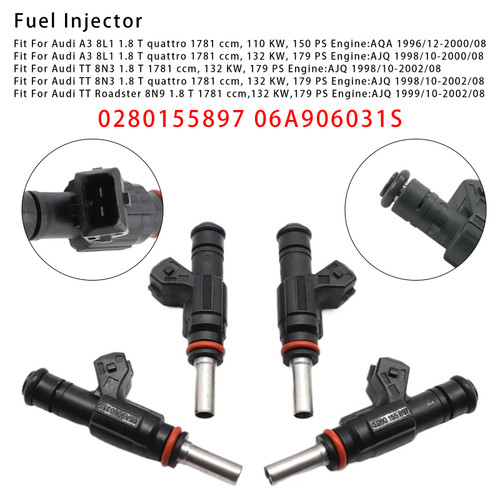 1998-2002 Audi TT 8N 3Roadster 8N9 1.8 4Pcs Fuel Injector 0280155897 06A906031S Generic