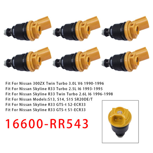 Nissan Models:S13 S14 S15 SR20DE/T 6Pcs Fuel Injector 16600-RR543 Generic