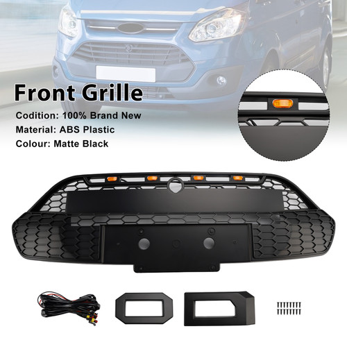 2013-2017 Ford Transit Custom Raptor Style Front Bumper Grille With Letters/ LED Matte Black Generic