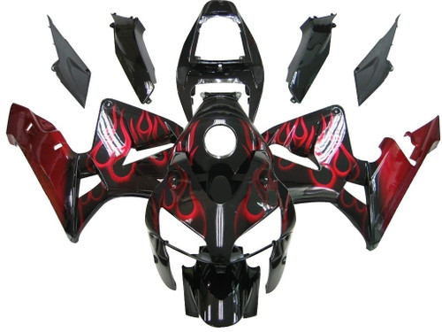 2005-2006 Honda CBR600RR Amotopart Fairings Black & Red Flame CBR Racing Customs Fairing
