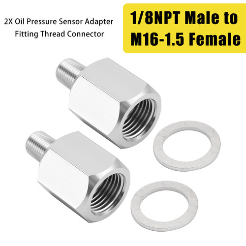 2x 1/8NPT Male to M16-1.5 Female Oil Pressure Sensor Adapter Fitting Thread Connector