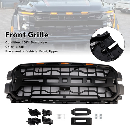 2024+ Ford F150 With LED Light 1* Front Bumper Grille With Letters Black Generic