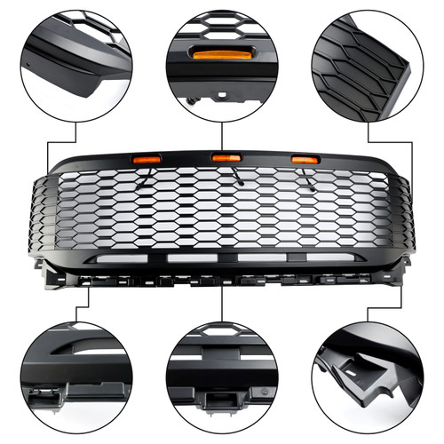ABS Front Honeycomb Bumper Grill Grille Fit Ford F150 2021-2023 Raptor W/ LED