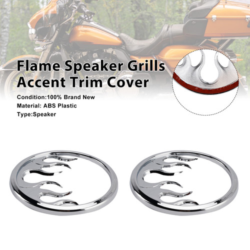 2014-2022 Harley Touring Electra Glide Flame Speaker Grills Accent Trim Cover Chrome Generic