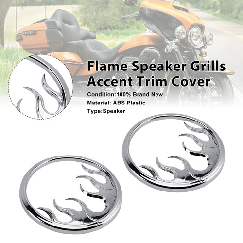 2014-2022 Harley Touring Ultra Flame Speaker Grills Accent Trim Cover Chrome Generic