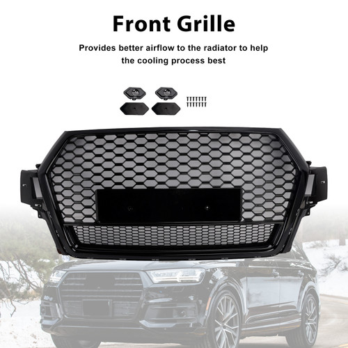 2016-2019 Audi Q7 SQ7 Front Bumper Radiator Vent Mesh Grille Gloss Black Generic
