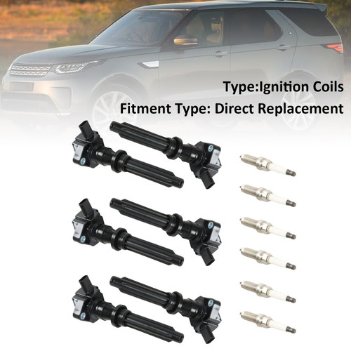2014-2019 Land Rover Range Rover V6 3.0L GAS 6 Ignition Coils Spark Plugs UF730 Generic