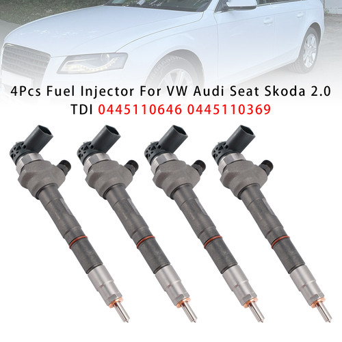 2008-2022 VW AMAROK BEETLE CC GOLF PASSAT JETTA TIGUAN 2.0L TDI 4Pcs Fuel Injector 0445110646 0445110369 Generic