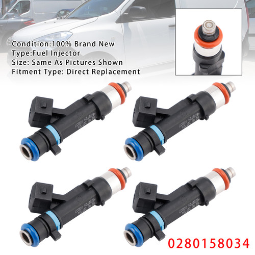 4Pcs Fuel Injector For Dacia Sandero Dokker Logan Renault Kangoo 0280158034