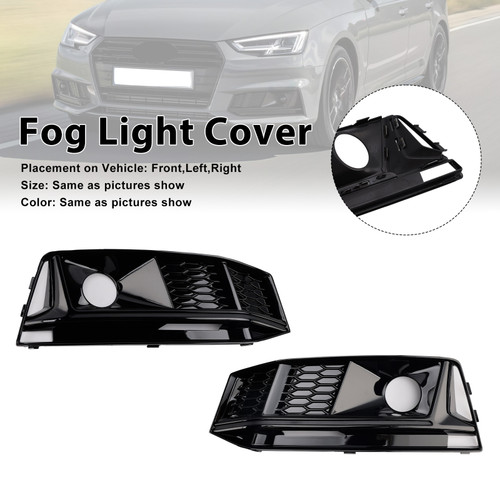 2016-2019 Audi A4 B9 S4 2PCS Black Front Bumper Foglight Grille Generic