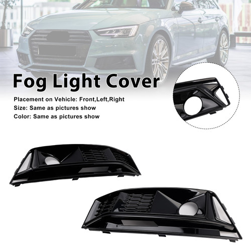 2016-2019 Audi A4 B9 S4 2PCS Black Front Bumper Foglight Grille Generic
