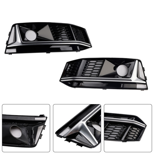 2016-2016 Audi A4 B9 S4 2PCS Black Chrome Front Bumper Foglight Grille Generic