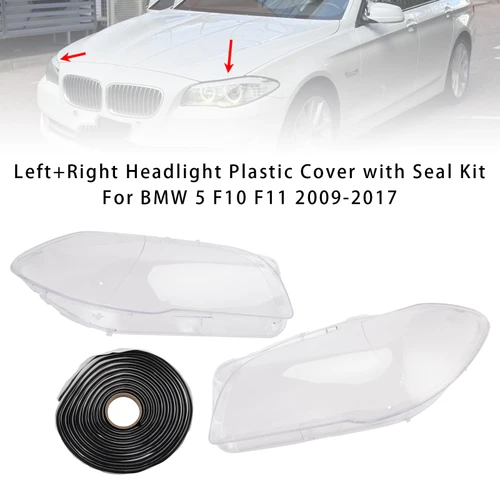 2009-2017 BMW 5 F10/ F11/ F10 LCI /F11 LCI Left+Right Headlight Plastic Cover with Seal Kit Generic