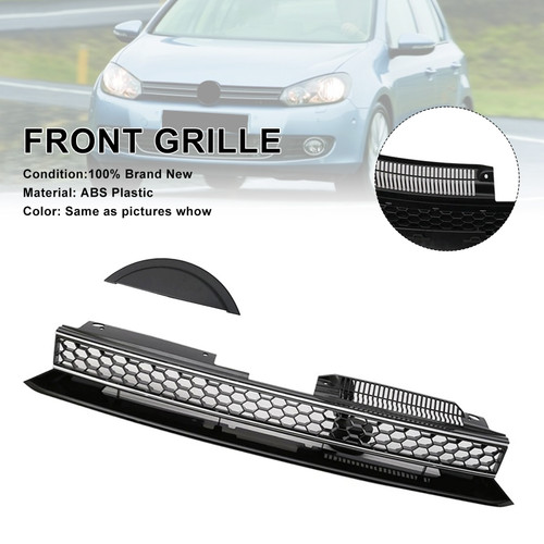 2010-2014 Volkswagen Golf MK6 GTI Style Front High Bar Black Chrome Trim Grille 5K0-853-651-AL-QWA Generic