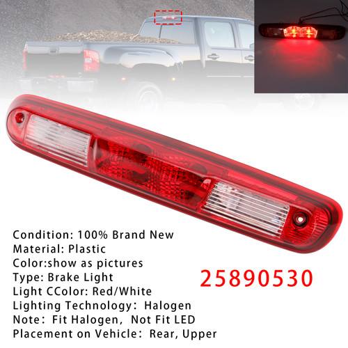 2007-2013 Chevrolet Silverado 1500 2500 3500 Halogen Third Brake Light 25890530 Generic