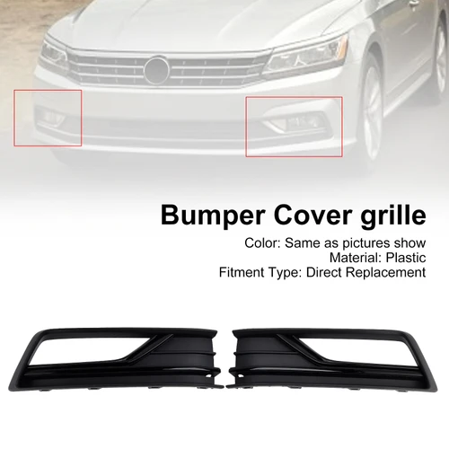 2016-2019 VW Passat B8 2PCS Fog Light Lamp Grille Cover 561854661M Gloss Black Generic
