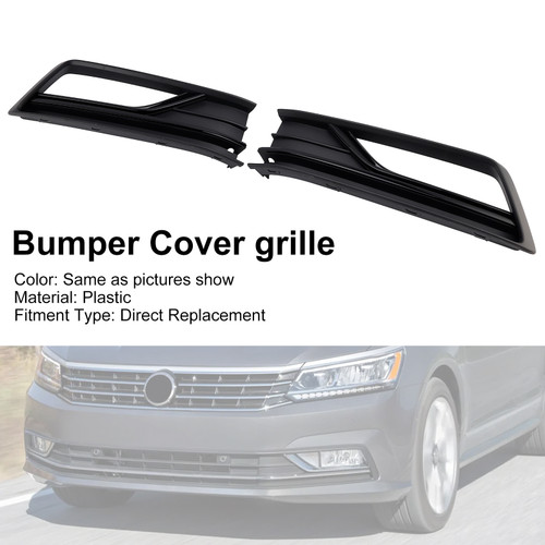 2016-2019 VW Passat B8 2PCS Fog Light Lamp Grille Cover 561854661M Gloss Black Generic