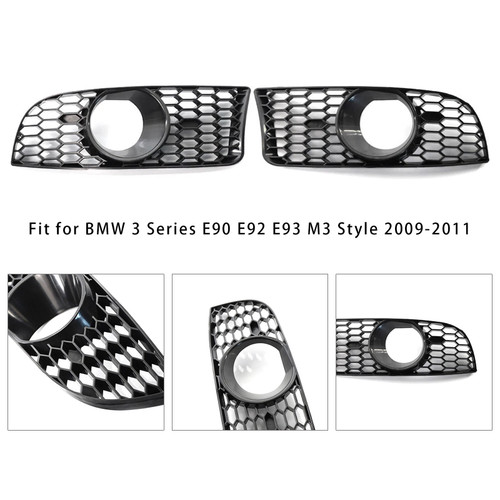 Front Bumper Fog Light Grille For BMW 3 Series E90 E92 E93 M3 Style 2009-2011