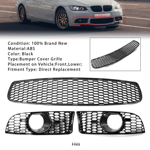 Front Bumper Lower Grille Set For BMW 3 Series E90 E92 E93 M3 Style 2009-2011