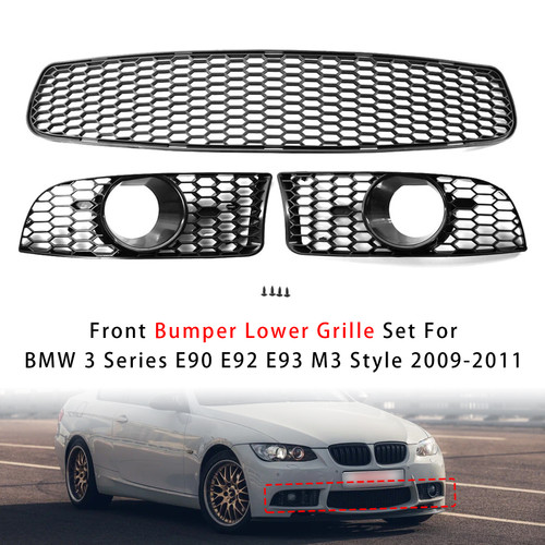 Front Bumper Lower Grille Set For BMW 3 Series E90 E92 E93 M3 Style 2009-2011