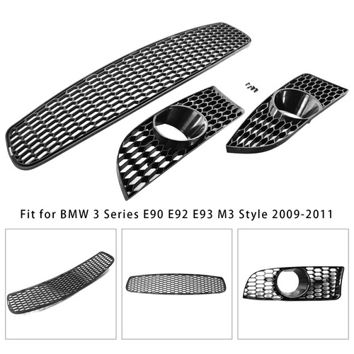 Front Bumper Lower Grille Set For BMW 3 Series E90 E92 E93 M3 Style 2009-2011