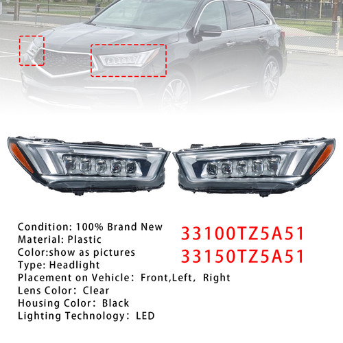2017-2020 MDX Base Front Left+Right LED Headlight 33100TZ5A51 33150TZ5A51 Generic