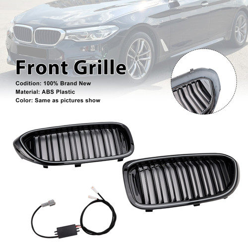 2017-2020 BMW 5 Series G30 G31 Double Slat Front Kidney Grille Gloss Black Generic