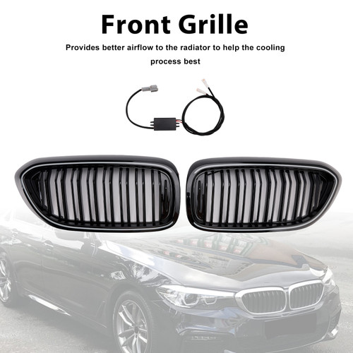 2017-2020 BMW 5 Series G30 G31 Double Slat Front Kidney Grille Gloss Black Generic