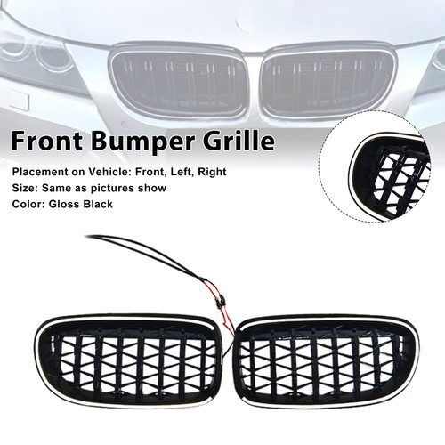 2009-2011 BMW 3 Series E90/E91 Diamond Front Kidney Grille Gloss Black Generic