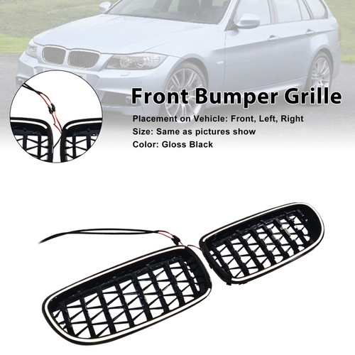 2009-2011 BMW 3 Series E90/E91 Diamond Front Kidney Grille Gloss Black Generic