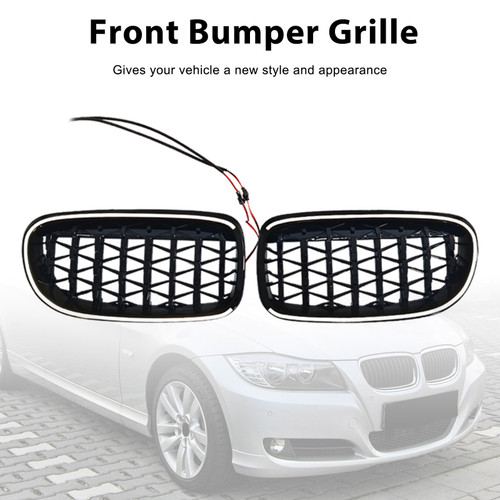 2009-2011 BMW 3 Series E90/E91 Diamond Front Kidney Grille Gloss Black Generic