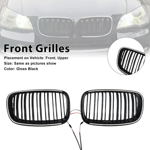 2007-2014 BMW X5 X6 Front Bumper Kidney Grille Gloss Black Generic