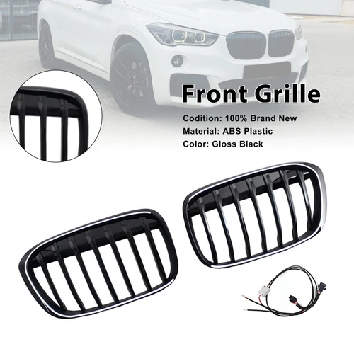 2016-2019 BMW X1 F48 F49 2PCS Gloss Black Front Kidney Grille Generic