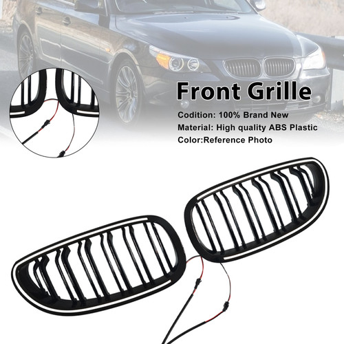 2004-2009 BMW E60 E61 520i 530i 2PCS Glossy Black Front Sport Kidney Grille Generic