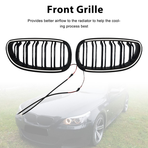 2004-2009 BMW E60 E61 520i 530i 2PCS Glossy Black Front Sport Kidney Grille Generic