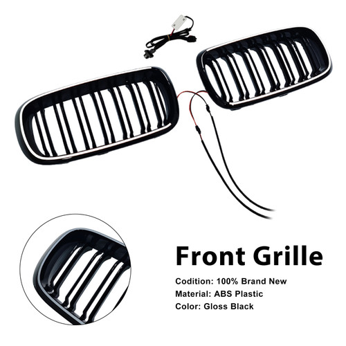 2013-2018 BMW X5/X6 F15/F16 Double Slat Front Bumper Kidney Grille Gloss Black Generic